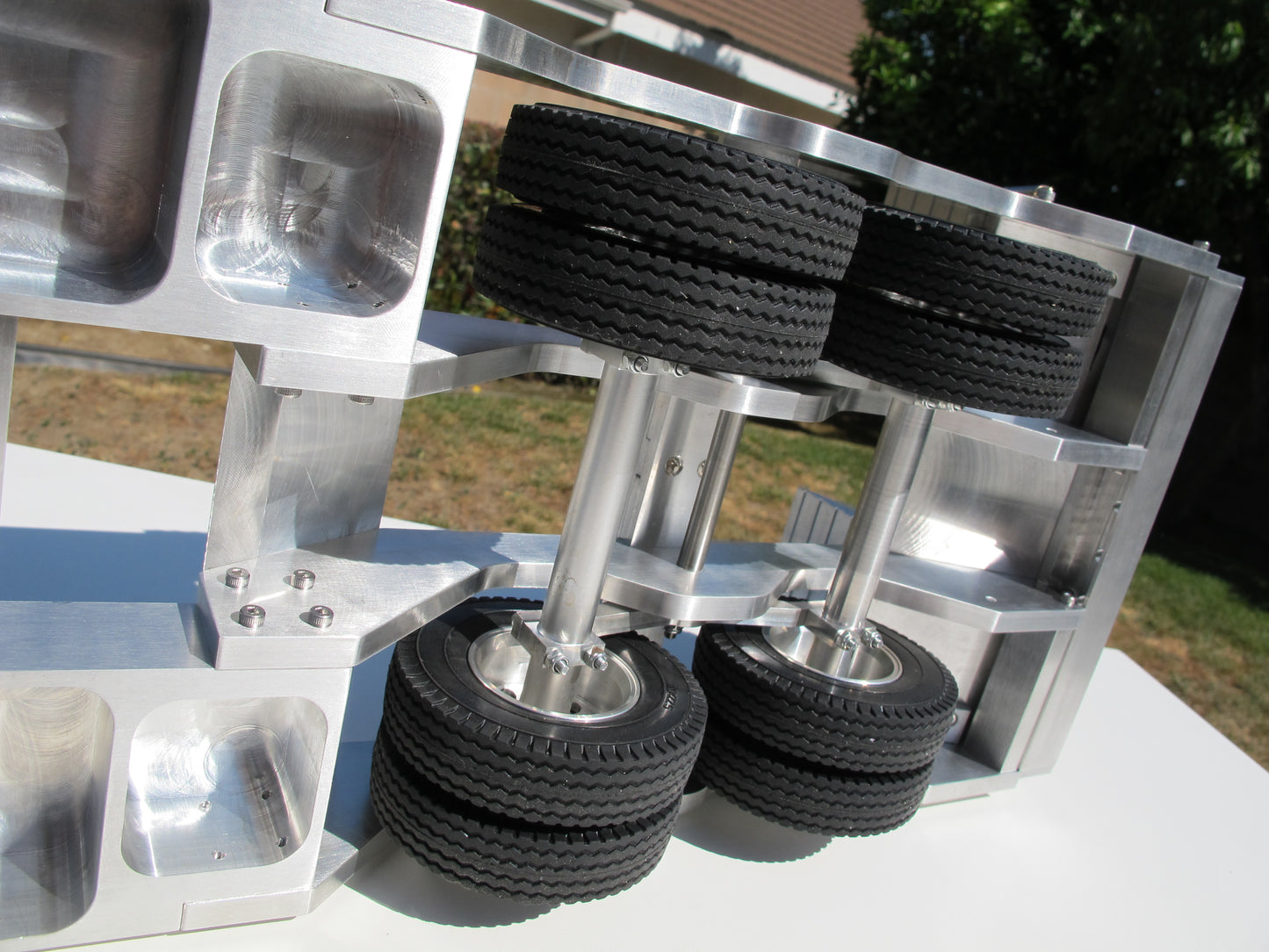 Aluminum Toy 2-Axles Flatbed Deck Gooseneck Trailer for Tamiya R/C 1/14 King Hauler Grand Hauler Knight Hauler Cascadia Globeliner Scania Actros Aeromax