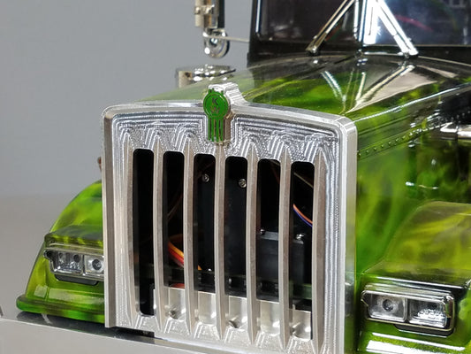 Aluminum Front Grill + 1.7cm KW Green Logo Emblem for Tamiya R/C 1/14 King Hauler Grand Hauler