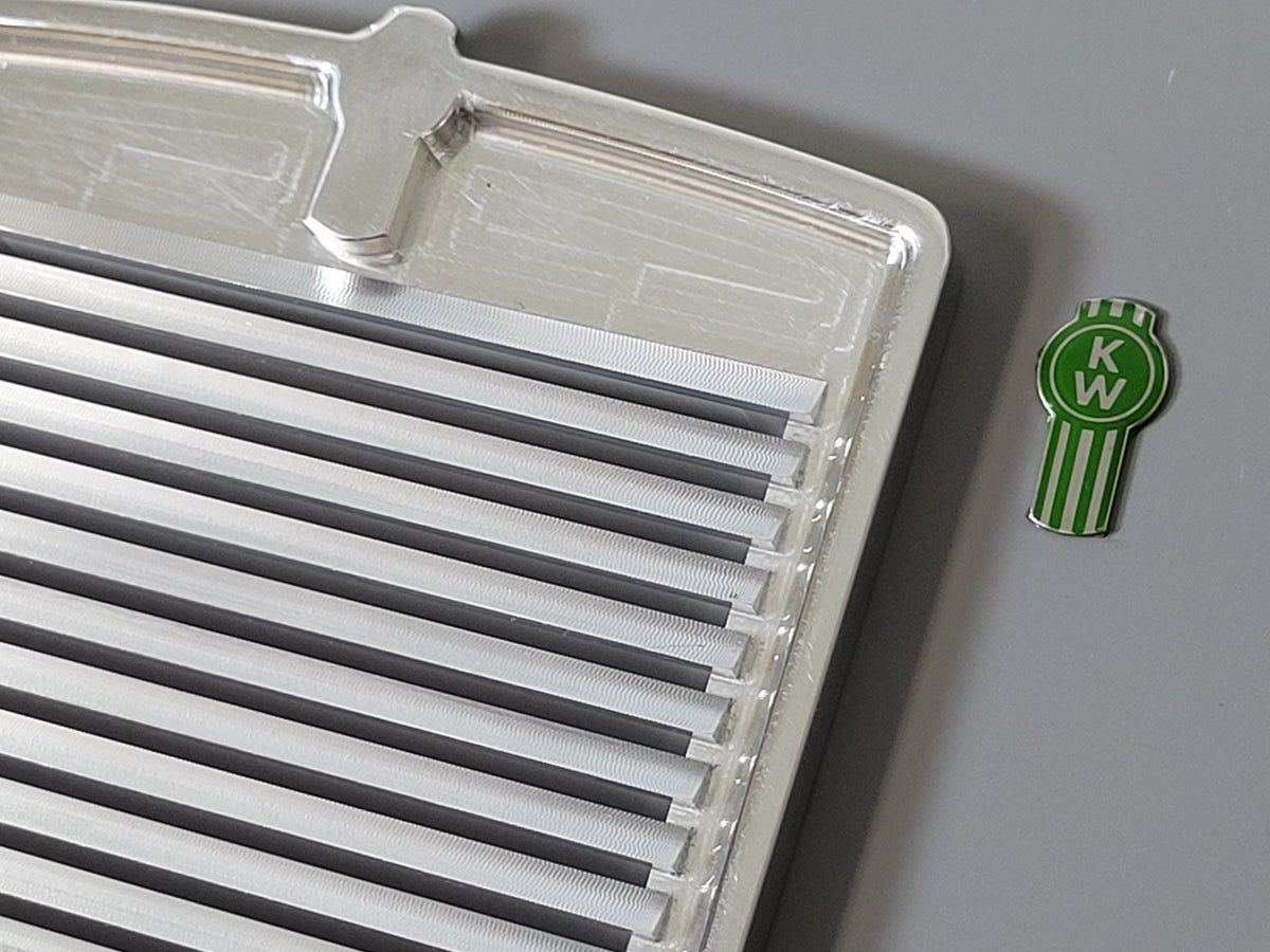 Aluminum Front Grill Guard Mount + KW Green Logo Emblem for Tamiya 1/14 R/C King Hauler Grand Hauler