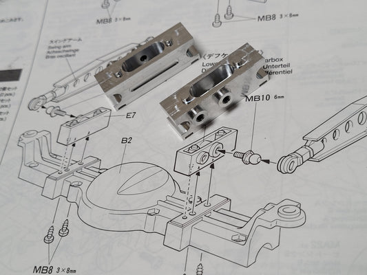 Pair Aluminum Part E7 E8 Lower Axle Ball Joint Arm Mount Block Tamiya 1/10 R/C Juggernaut 1 2