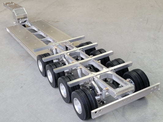 Aluminum Toy Goose Neck 4-Axles Flatbed Lower Deck Trailer for Tamiya 1/14 King Grand Knight Hauler Globeliner Cascadia Scania Aeromax  Arcos