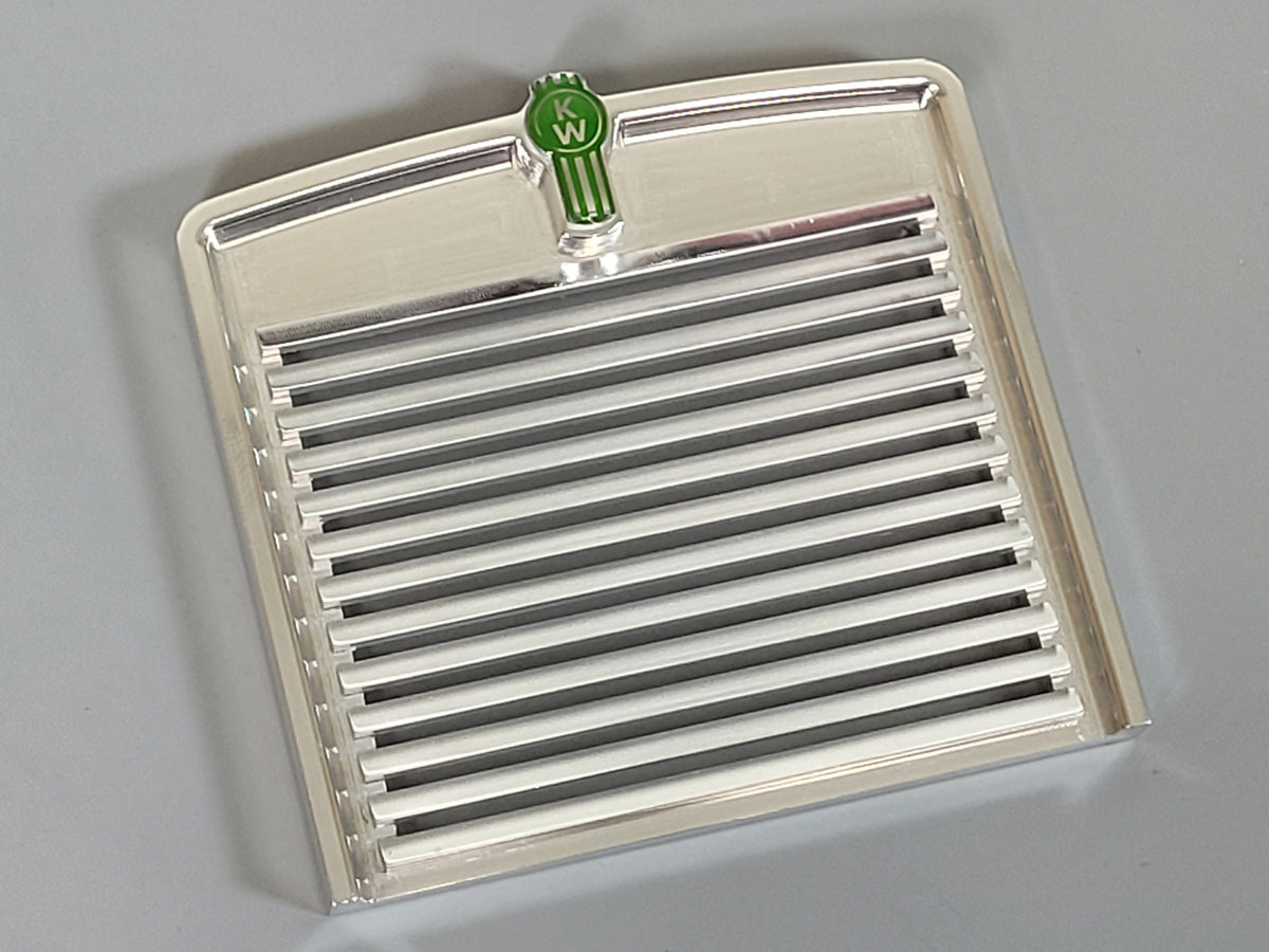 Aluminum Front Grill Guard Mount + KW Green Logo Emblem for Tamiya 1/14 R/C King Hauler Grand Hauler
