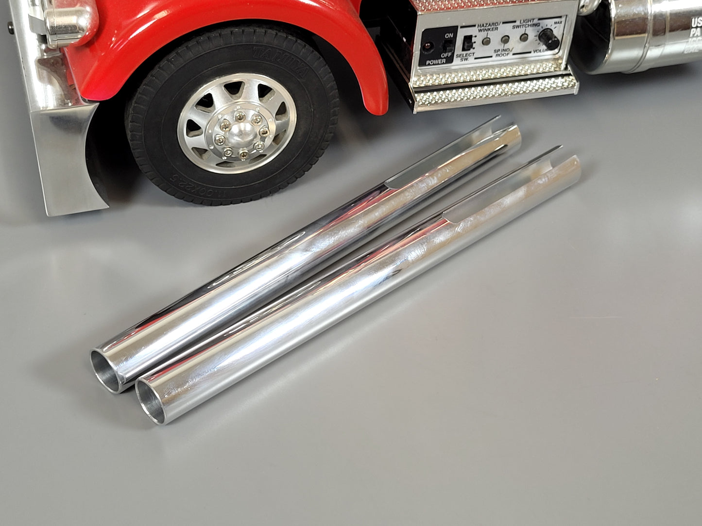 Tamiya Aluminum Pair 21.5cm Long Exhaust Pipe Stack RC 1/14 King Grand Hauler