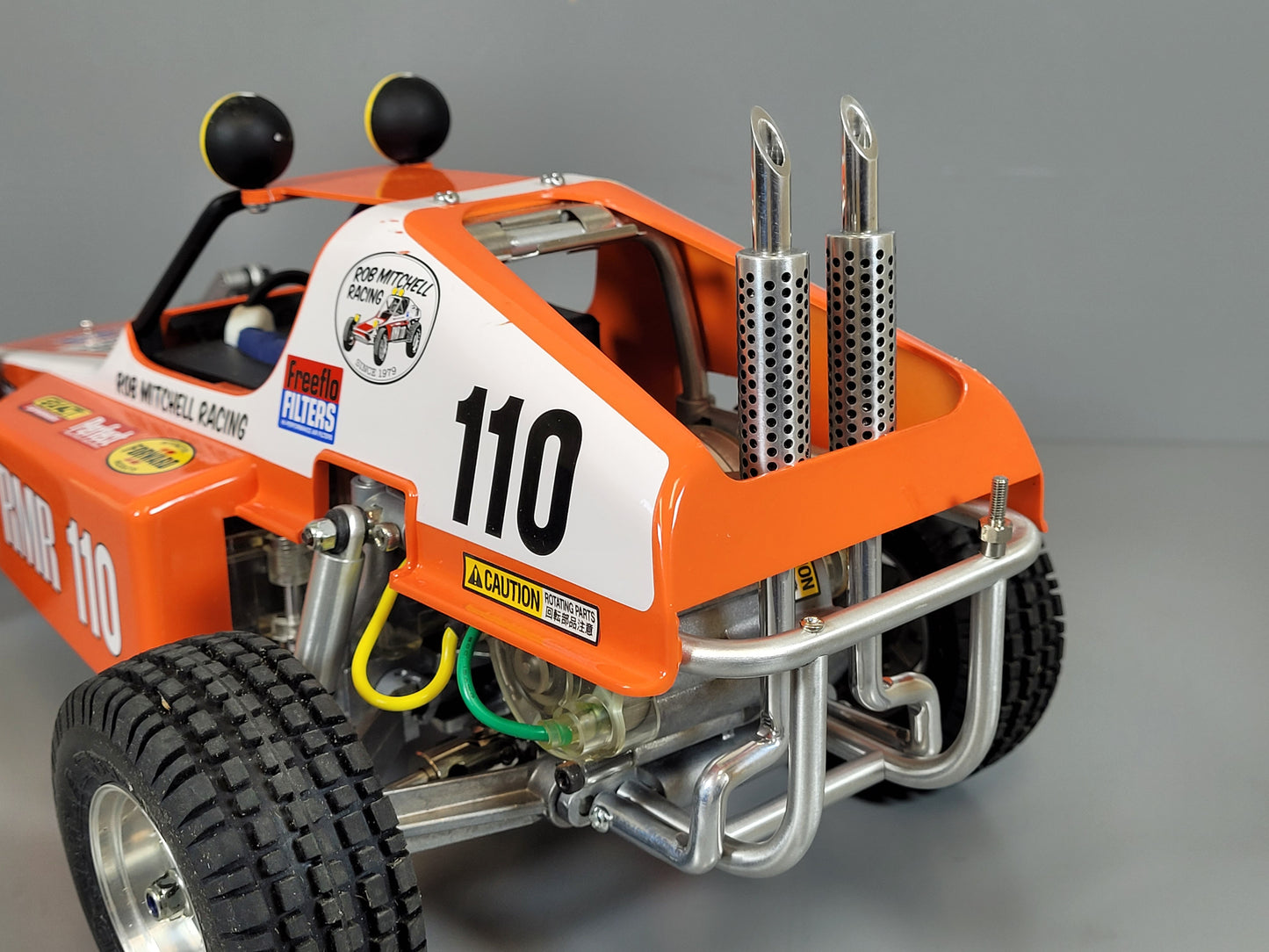 Aluminum Rear Bumper Bar + Pair Vertical Exhaust Pipe for Tamiya 1/10 Sand Scorcher Champ Buggy SRB