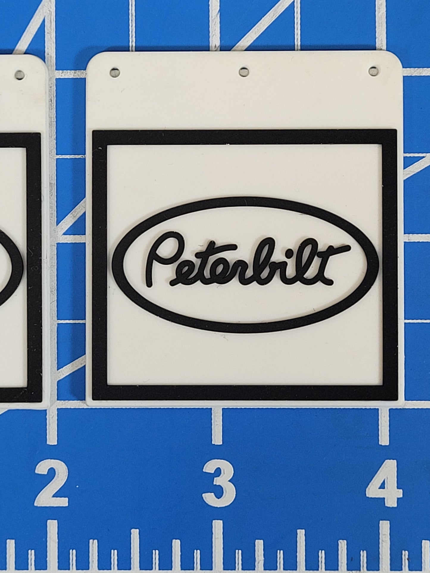 Pair Toy Mud Flap Guard Mount Mounting Plate "Peterbilt" Logo Print for Tamiya R/C 1/14 King Hauler Grand Hauler Knight Hauler Globeliner Cascadia Aeromax