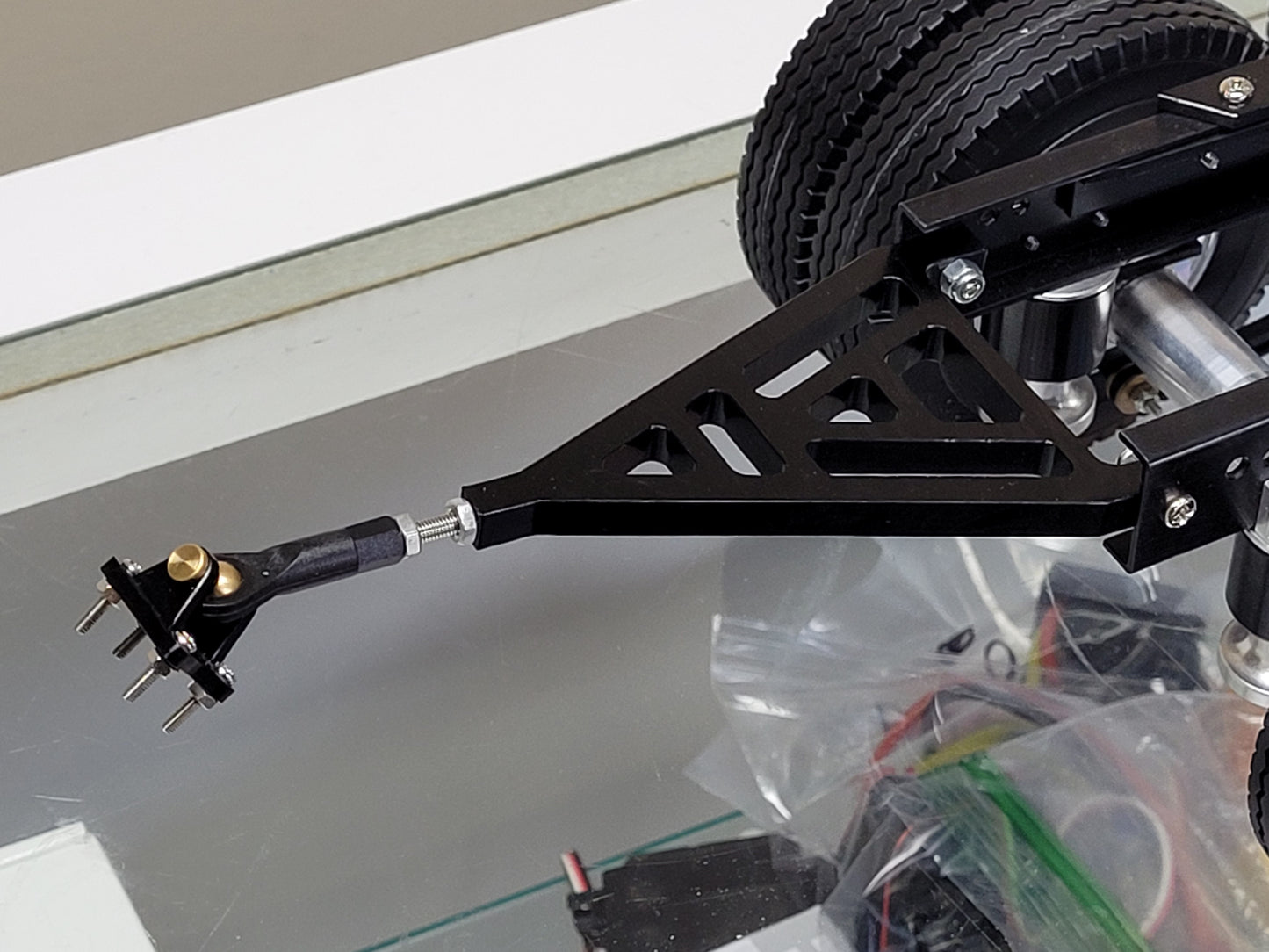 Aluminum 2 Axles Dolly Pin Mount 5th Wheel Coupler 1/14 R/C Semi Tractor Pull Trailer for Tamiya King Hauler Grand Hauler Knight Hauler Globeliner Scania Actros Semi