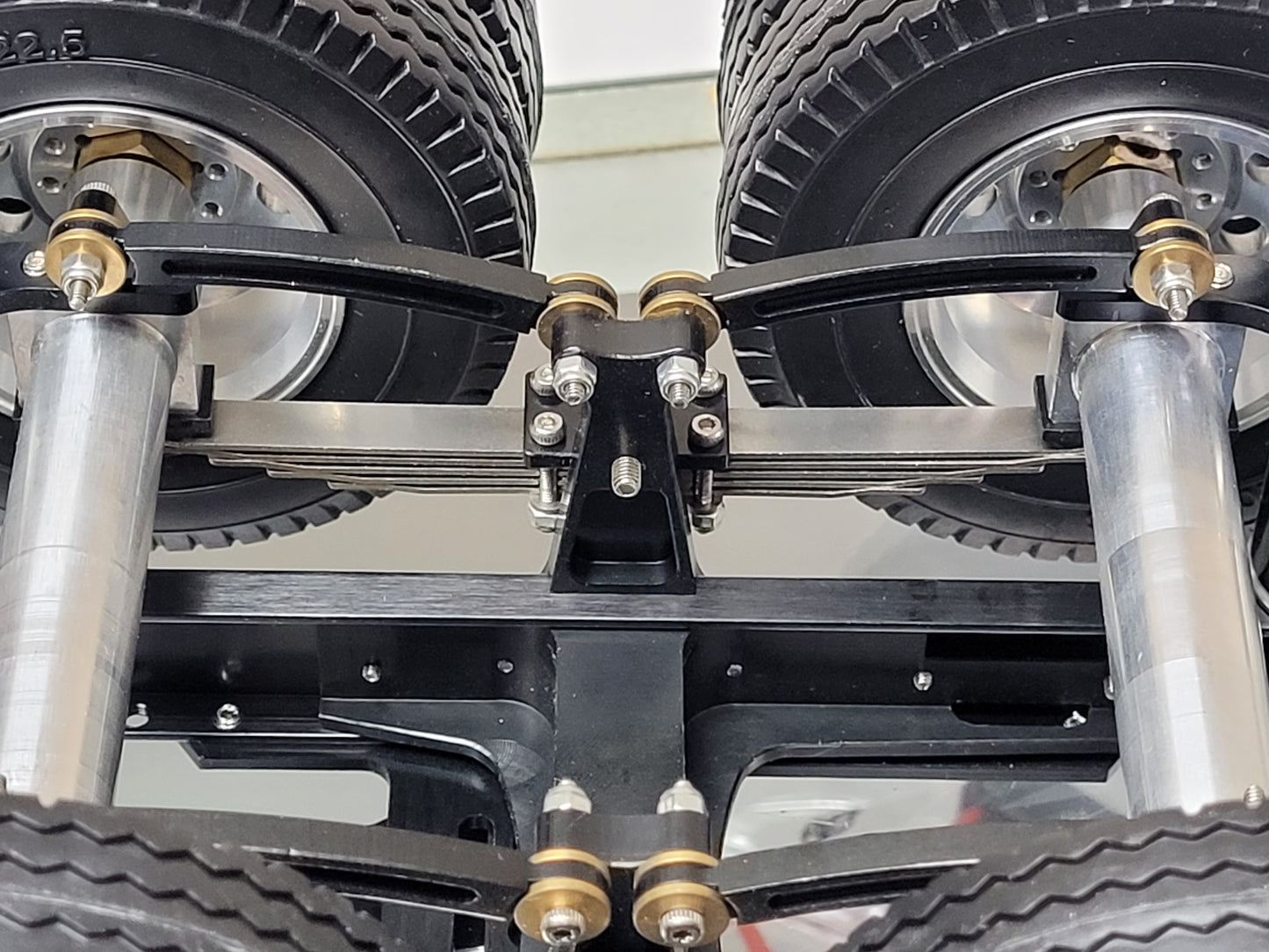 Aluminum 2 Axles Dolly Pin Mount 5th Wheel Coupler 1/14 R/C Semi Tractor Pull Trailer for Tamiya King Hauler Grand Hauler Knight Hauler Globeliner Scania Actros Semi