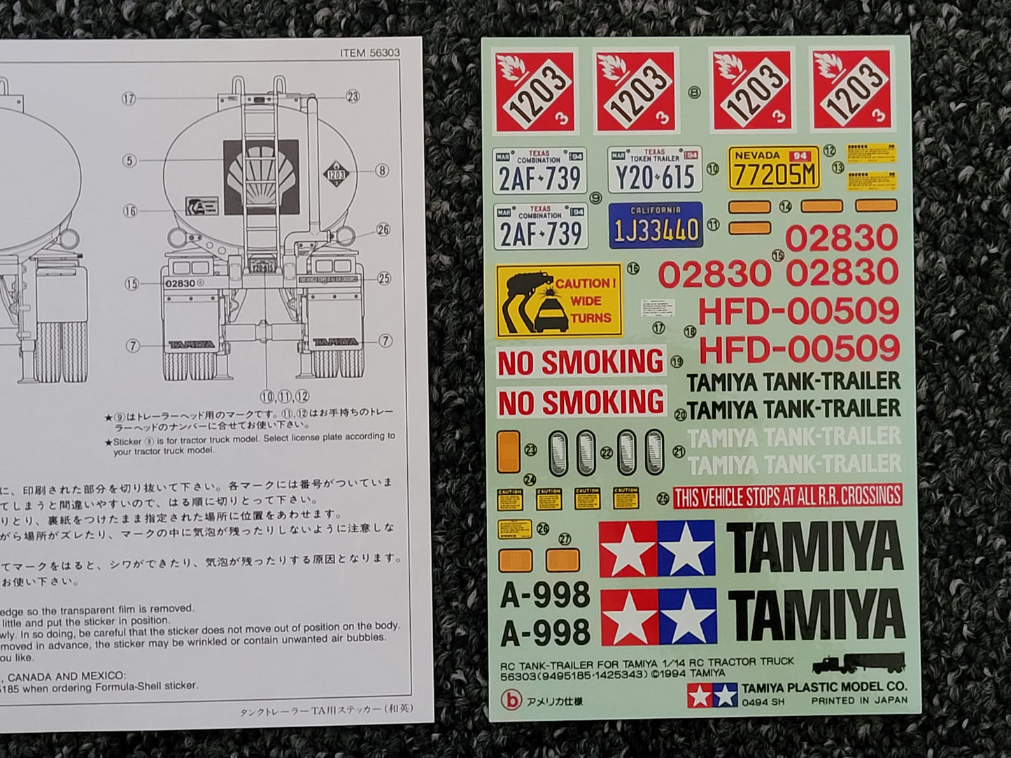 New Vintage Original Tamiya 1/14 SHELL Tanker Decal Sticker Sheet Set 9495185 North American Version