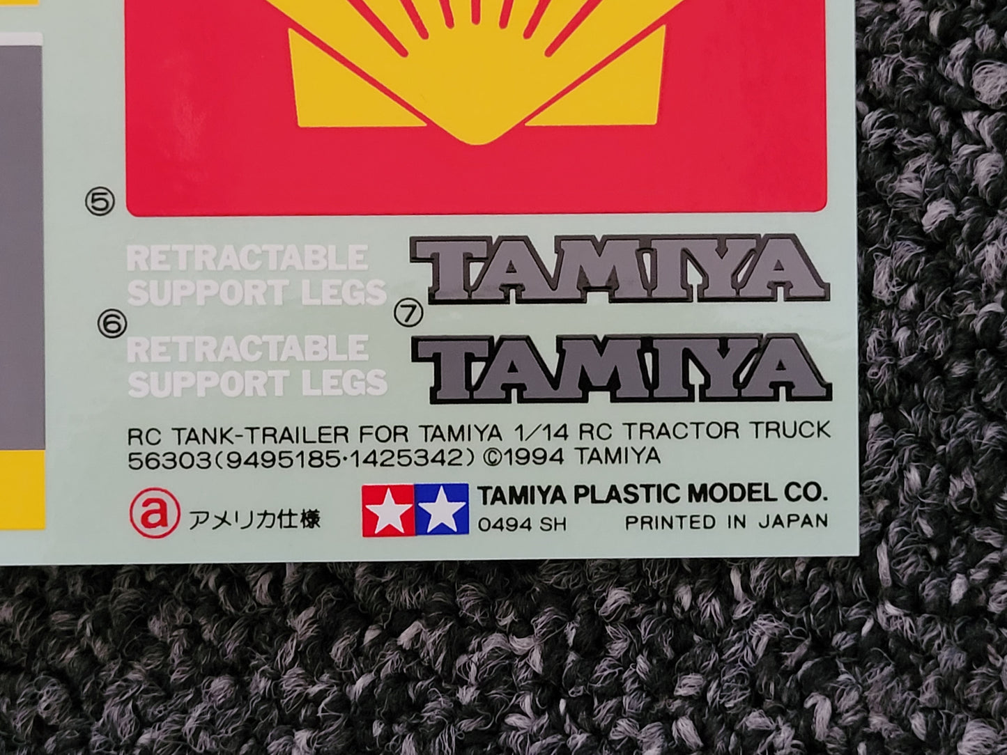New Vintage Original Tamiya 1/14 SHELL Tanker Decal Sticker Sheet Set 9495185 North American Version