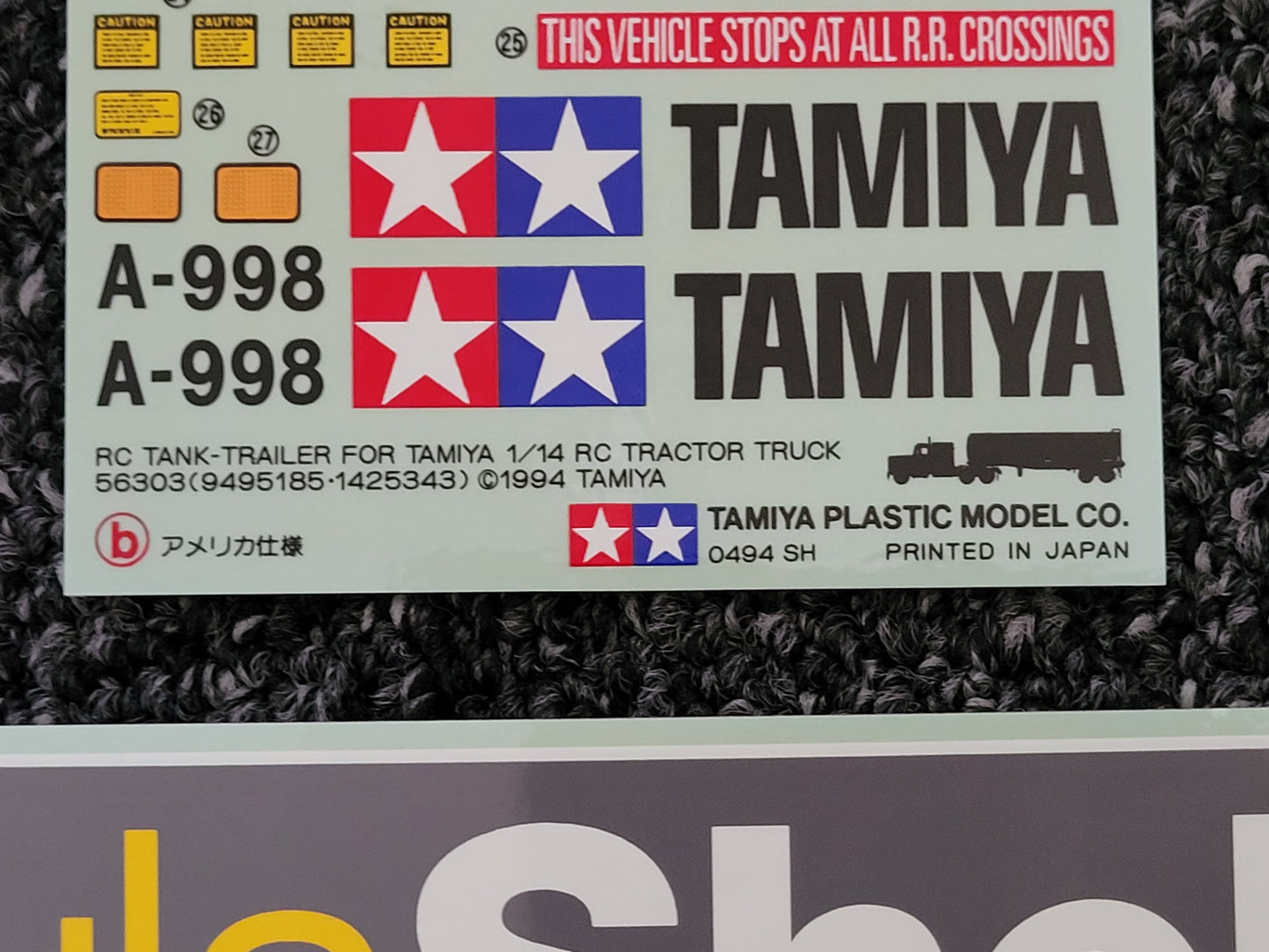New Vintage Original Tamiya 1/14 SHELL Tanker Decal Sticker Sheet Set 9495185 North American Version