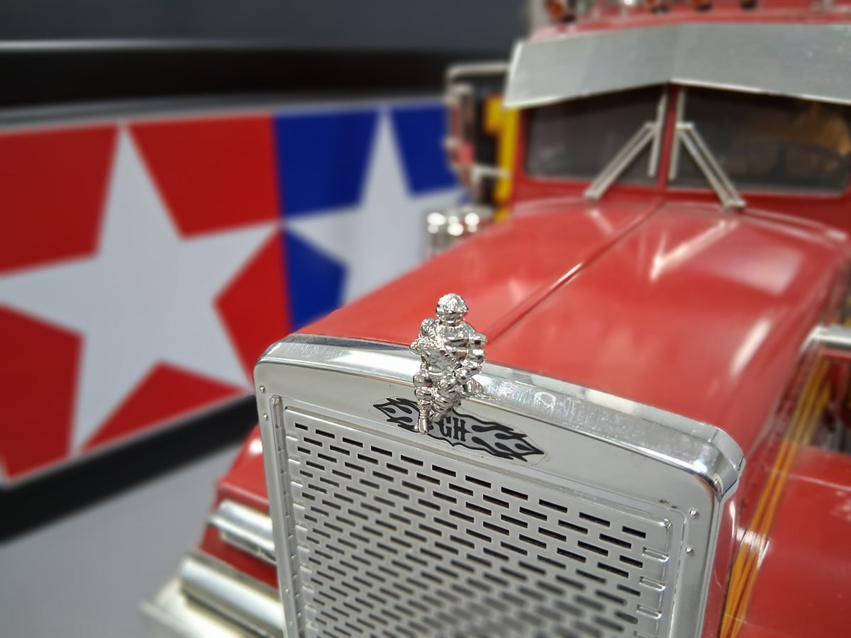 "Toy" Alloy Tire Man Hood Ornament Emblem Tamiya 1/14 King Grand Knight Hauler