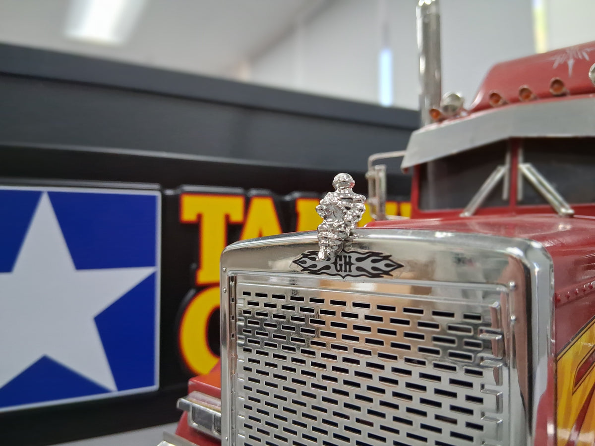 "Toy" Alloy Tire Man Hood Ornament Emblem Tamiya 1/14 King Grand Knight Hauler