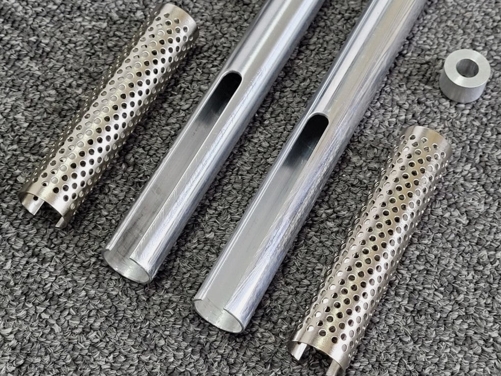 Aluminum Pair 21.5cm Long Exhaust Pipe Stack Cover Tamiya 1/14 King Hauler Grand Hauler