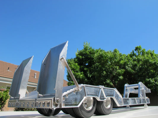 Aluminum Toy 2-Axles Flatbed Deck Gooseneck Trailer for Tamiya R/C 1/14 King Hauler Grand Hauler Knight Hauler Cascadia Globeliner Scania Actros Aeromax