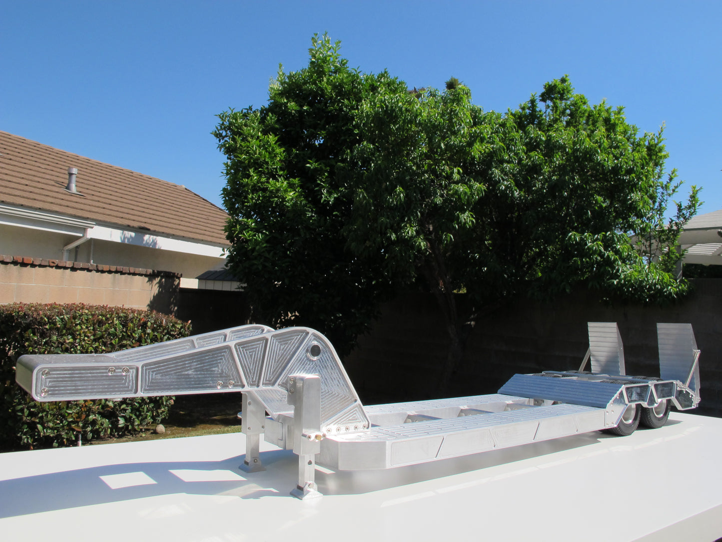 Aluminum Toy 2-Axles Flatbed Deck Gooseneck Trailer for Tamiya R/C 1/14 King Hauler Grand Hauler Knight Hauler Cascadia Globeliner Scania Actros Aeromax
