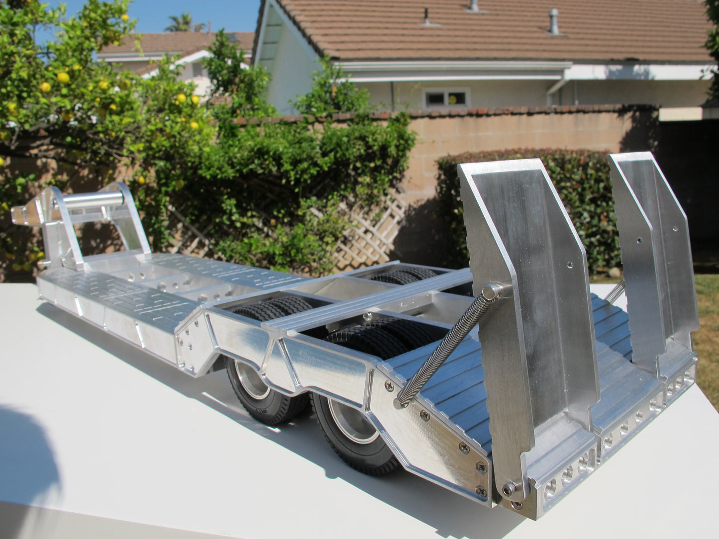Aluminum Toy 2-Axles Flatbed Deck Gooseneck Trailer for Tamiya R/C 1/14 King Hauler Grand Hauler Knight Hauler Cascadia Globeliner Scania Actros Aeromax