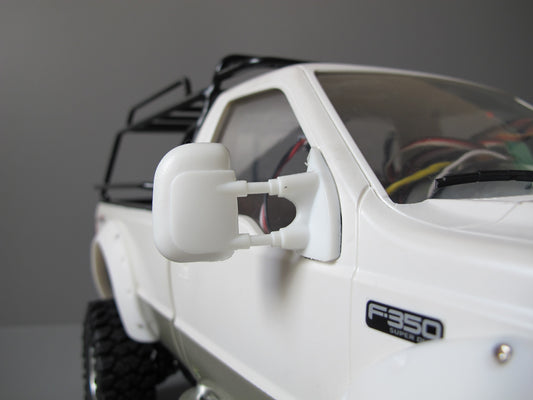 Pair White Rubber Flexible L/R Side Window Mirror Tamiya R/C Toy 1/10 Juggernaut Ford F-350 F350 Highlift Truck