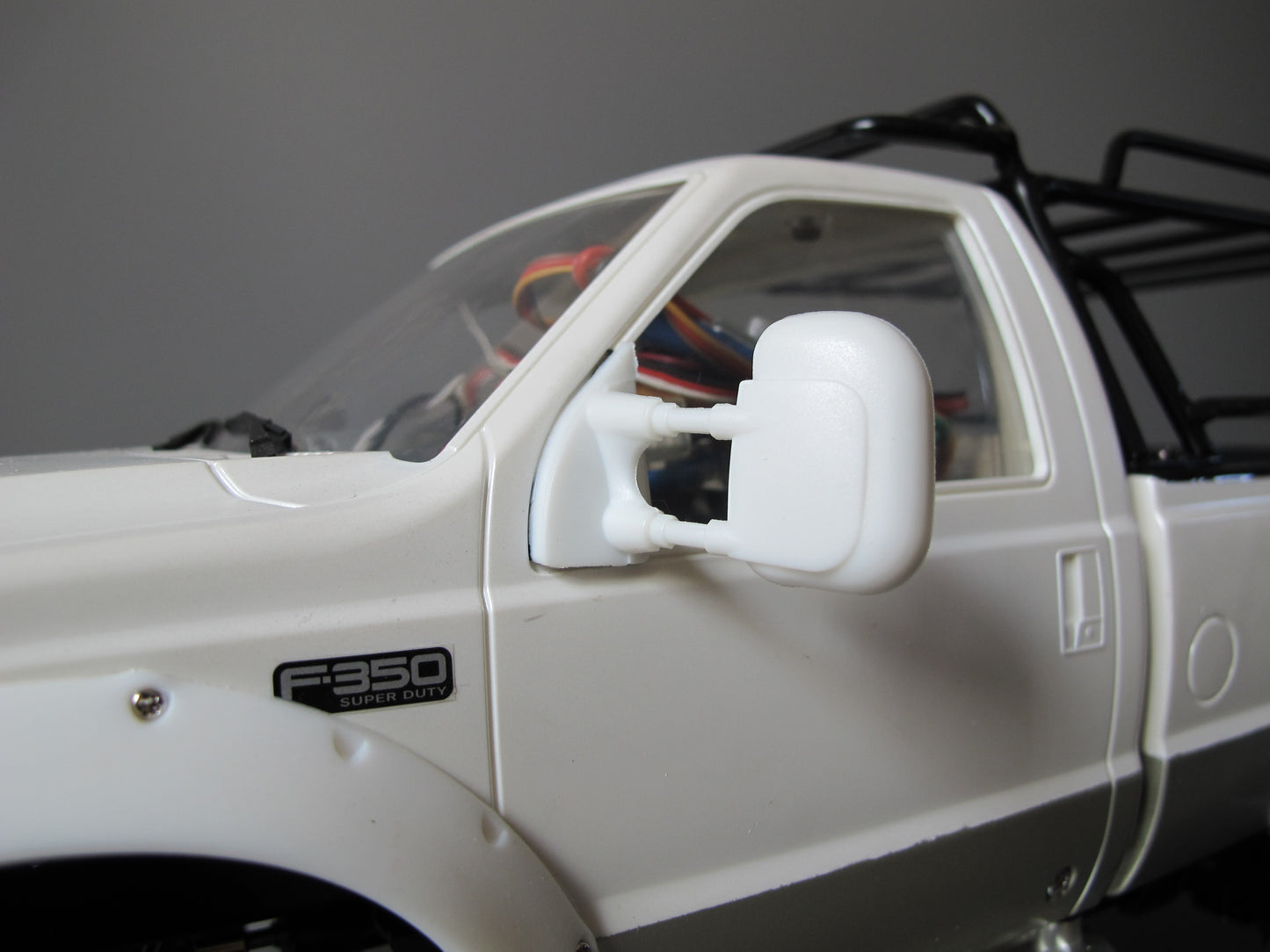 Pair White Rubber Flexible L/R Side Window Mirror Tamiya R/C Toy 1/10 Juggernaut Ford F-350 F350 Highlift Truck