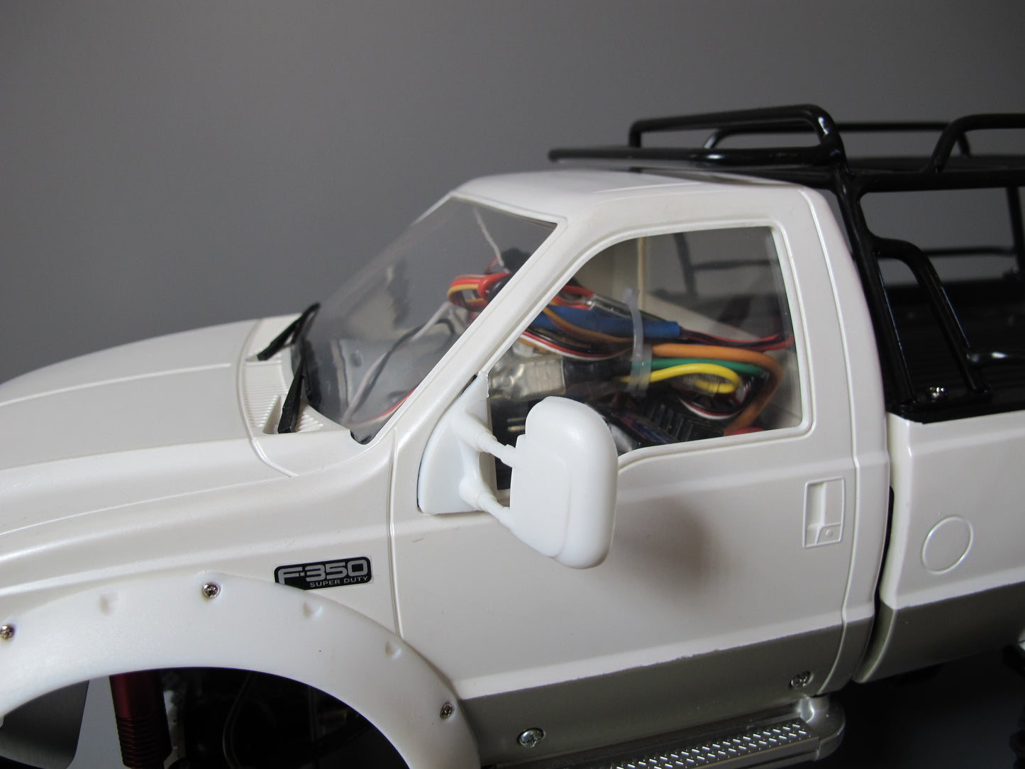 Pair White Rubber Flexible L/R Side Window Mirror Tamiya R/C Toy 1/10 Juggernaut Ford F-350 F350 Highlift Truck