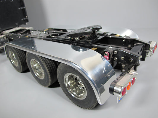 Pair Aluminum Rear Tri Axle Fender Cover + Mount for Tamiya Toy R/C 1/14 King Hauler Grand Hauler Knight Hauler Cascadia Aeromax Semi Truck